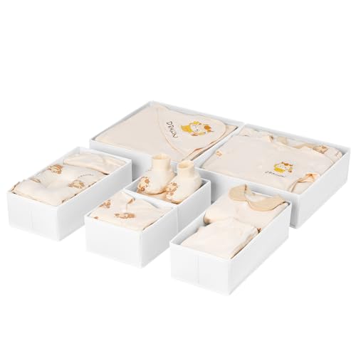 DIMJ Drawer Organizer Clothes, 6 Pack Fabric Drawer Organizer Bins, Foldable Baby Clothes Organizer & Dresser Organizer For Nursery, Clothes, Bedroom, Closet, Socks, Bra, Tie,White - color: White, size: 6 Pack