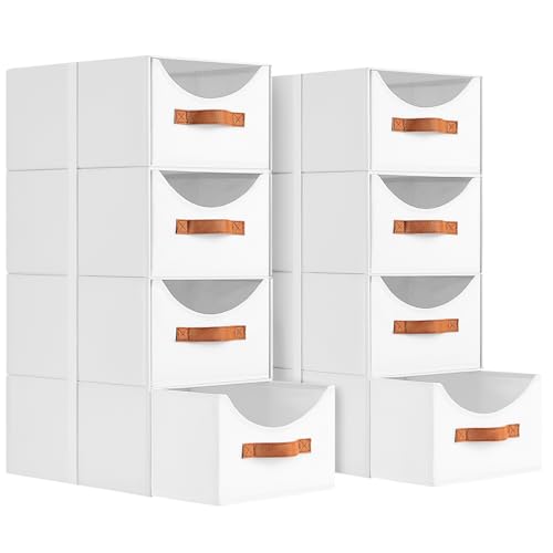 Homsorout Stackable Storage Drawers - Collapsible Storage Bins with Drawers, 8 Pack Closet Shelf Organizer Basket, Fabric Pull Out Organizer for Bedroom, Living Room, Dorm, White - color: White, size: 13 Inch. - 8 Pack