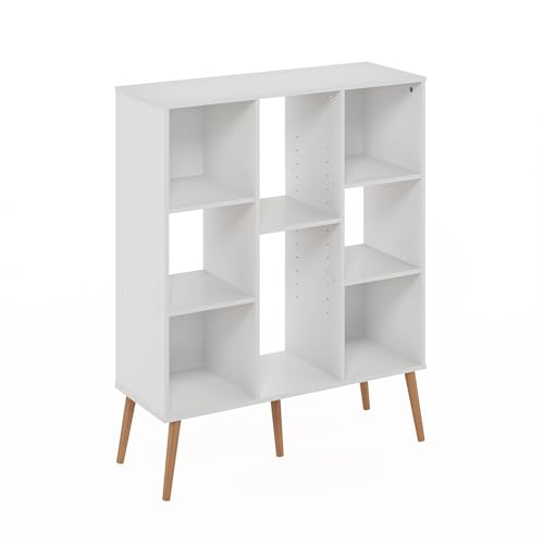 Furinno Claude Mid Century Style Book Shelf, 8-Cube Bookshelf, Cube Storage Organizer Bookcase with Wood Legs, 10.9 x 31.5 x 39.3, for Living Room, Bedroom, Home Office, White - color: White, size: Mid Century, 8-Cube