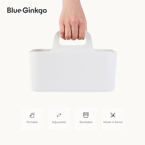 BLUE GINKGO Stackable Organizer Caddy – Korean-Made Portable Tote for Bathroom, Office, Crafts, or School Supplies (Rectangle, White) - color: WHITE, size: Rectangle