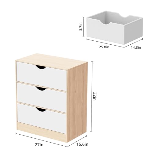 Housoul 3 Drawers Dresser for Bedroom, Fabric PU Drawer with Wood Frame, Large Organizer, Small Dresser with Drawer, Chest of Drawers for Closet, Living Room,Hallway,Oak and White - color: Oak & White, size: 15.6"D x 27"W x 32"H (3 Drawers)