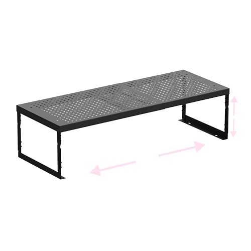 Stackable Expandable Metal Shelf Organizer - Adjustable Wire Storage Rack with Holes for Kitchen, Bathroom, Cabinet, Office - Space Saving, Durable & Sturdy Design（1PACK/Medium/Black - color: 1pack/Medium/Black, size: Medium