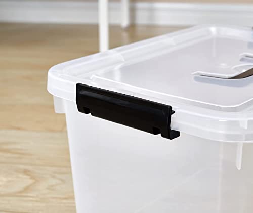 Clear Storage Latch Box 12 Quart, Plastic Organizing Box/Bin with Lid and Black Handles, 6-Pack - color: Clear, size: 12 QT
