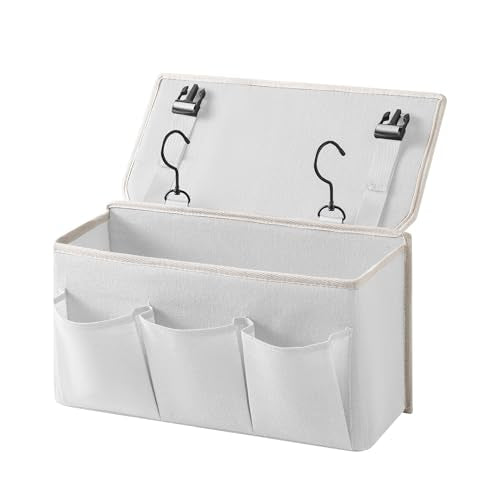Bedside Caddy / Bedside Storage Organizer Hanging Bag with Three Options,Suitable for home beds, sofas, and dormitory beds—can hold magazines, books, phones, iPads, remote controls. (White) - color: White