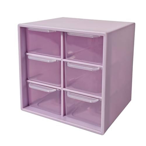 Small Drawer Organizer for Desk, 4.7" x 4.7" x 3.8" Small Desktop Organizer with 6 Drawers, Plastic Storage Box for Office, Classroom, Craft and Home Organization - color: Purple