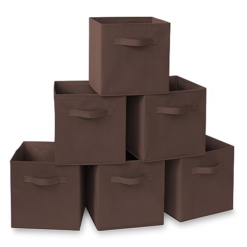 Casafield Set of 6 Collapsible Fabric Cube Storage Bins, Brown - 11" Foldable Cloth Baskets for Shelves, Cubby Organizers & More - color: Brown, size: 10.5" x 10.5" x 11"