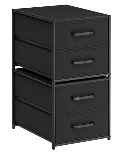 Homsorout Stackable Storage Drawers - 2 Tier Closet Organizer with Metal Handles, Fabric Dresser with Collapsible Bins for Bedroom, Dorm, Office, Black, 2 Pack - color: Black, size: 15.7 Inch. - 2 Pack
