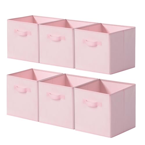 Cupic Cupid 11x11 Storage Cubes, 6 Pack Open Storage Bins with Handles, Storage Cube Organizer for Clothes and Toys, Collapsible Cube Bins for Closet, Shelves, Offices, Pink - color: Pink, size: 11 Inch