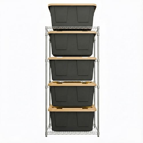 MonsterRAX 5-Tier Side-Load Heavy Duty Garage Slide Bin Storage Rack for 27-Gallon Totes. Industrial metal organization, 250lb capacity, NSF Certified. (Bins not included) (Black) (Silver) - color: Silver