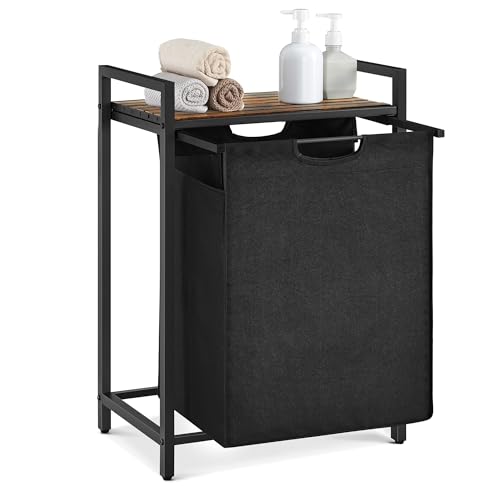 VASAGLE Laundry Hamper, Laundry Basket, Laundry Sorter with A Pull-Out and Removable Bag, Shelf, Metal Frame, 17.2 Gallons (65 L), 19.7 x 13 x 28.4 Inches, Black and Rustic Brown UBLH101B01 - color: Black + Rustic Brown, size: 1 Bags - 65 L