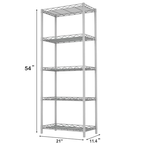 HOMEFORT 5-Tier Wire Shelving 5 Shelves Unit Metal Storage Rack Durable Organizer Perfect for Pantry Closet Kitchen Laundry Organization in Grey - color: Silver, size: 21"W x 11"D x 54"H