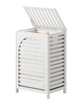 White Laundry Hamper, 22.5 Gallon (85L) Bamboo Wood Clothes Laundry Basket with Lid and Handles, Removable Liner - color: White, size: Large