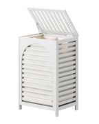 White Laundry Hamper, 22.5 Gallon (85L) Bamboo Wood Clothes Laundry Basket with Lid and Handles, Removable Liner - color: White, size: Large