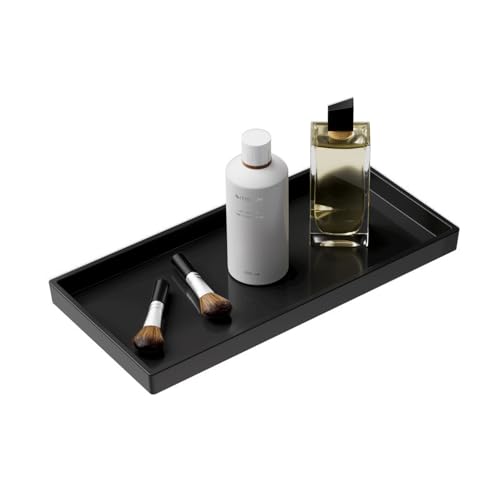 Vanity and Bathroom Tray, 9.8" ABS Countertop Organizer,Waterproof Vanity Tray for Toilet Tank,Perfume,Soap,Keys,Bathroom Accessories,Kitchen and Bath Trays,Non Slip Small Trays,Black - color: Black, size: 9.8" x 4.7" x 0.7"
