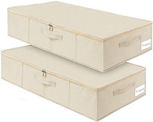 punemi Underbed Wedding Dress Storage Box, Wedding Dress Preservation Keepsake Trunk with Sturdy Zipper and Handles, Large Clothes Storage for Blankets, Pillows, Comforters & Quilts, Beige - color: Beige-2pcs, size: 6.7 inch Tall