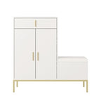 HedoAjim L-Shaped Shoe Storage Cabinet with Bench, Entryway Shoe Cabinet with Drawer, Modern Freestanding Shoes Organizer Cabinet for Entryway Hallway Front Door, White