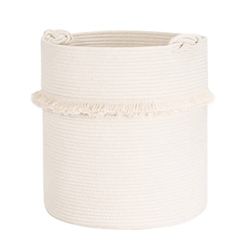 CherryNow Extra Large Woven Storage Baskets – 17'' x 16'' Cotton Rope Decorative Hamper for Magazine, Toys, Blankets, and Laundry, Cute Tassel Nursery Decor - Home Storage Container Off-white - color: Off-white, size: 50L (16"W x 17"H)