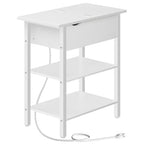 HOOBRO End Table with Charging Station, Narrow Side Table, Flip Top Nightstand with USB Ports and Outlets, Bedside Tables with Shelf for Small Spaces, Living Room, White WT341BZ01 - color: White