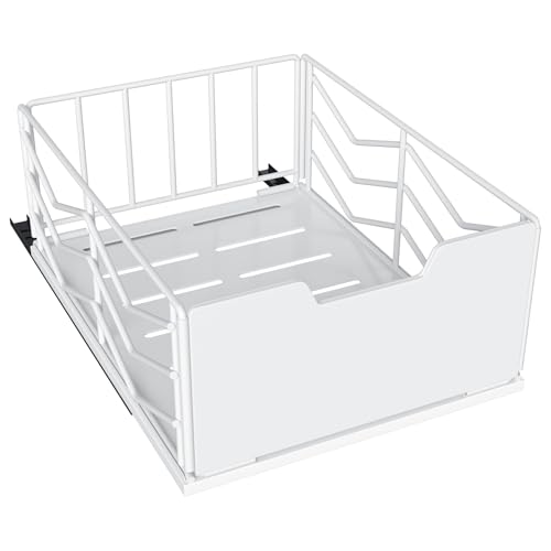 ZOINLIY Pull Out Cabinet Organizer, Pantry Slide Out Drawer Organizer with Adhesive Strips, Heavy Duty Under Sink Organizer, Storage and Organization for Kitchen, Bathroom, 15.7" D x 11.8" W x 6.7" H
