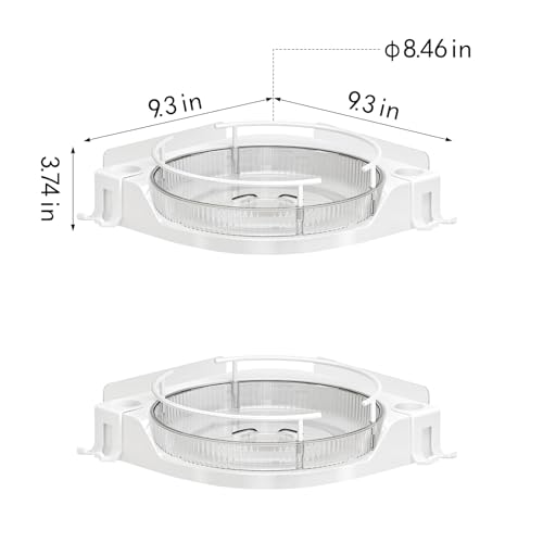 360°Rotating Corner Shower Caddy(2-Pack), No-Drill Adhesive Shower Shelf Organizer with Hooks, Lazy Susan Bathroom Storage for Bathtub, Shower Corner & Kitchen Sink, Space Saving Bathroom Organizer - color: Cream White