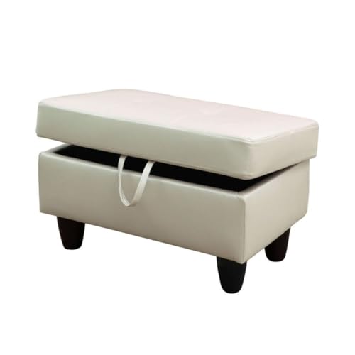 Ottoman Storage Ottoman Bench Faux Leather Footrest Footstool with Hinged Lid for Living Room, Bedroom, Entryway, Pearl White, 28.5"X19"X17.5" - color: Pearl White