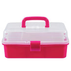 MyGift 13-Inch Dark Pink Plastic Craft Organizer and Storage Box – Clear Carrying Case with Latching Lid & 2 Expandable Trays for Sewing, Tools, First Aid, and Art Supplies - color: Fuscia