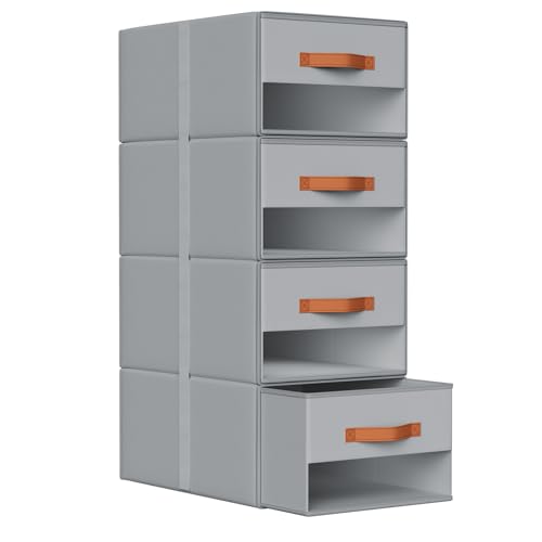 DIMJ Closet Organizers and Storage - Fabric Bins with Drawers for Closet Clothes Organizers with Clear Window, Stackable Storage Drawers Units for Bedroom, Living Room, 4 Pack, Grey - color: Grey, size: 4 Pack