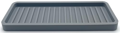 Happitasa Silicone Sink and Surface Organizer Tray, Sponge Holder, Vanity Tray, Trivet, Heat Safe, Dishwasher Safe, for Bathroom and Kitchen Organization (Grey, 9"x3.5") - color: Gray, size: 9" x 3.5" x 0.6"