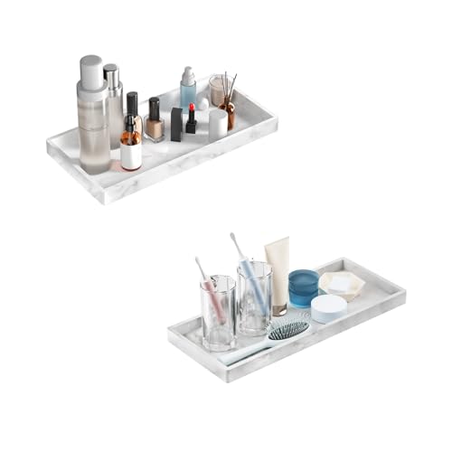 BBK Bathroom Vanity Tray 7.8 in - 2 Pack(Small) Silicone Bathroom Tray for Counter, Perfume Key Trinket Ring Tray, Decor Soap Dispenser Countertop Tray for Kitchen Sink Organization (Faux Marble Look) - color: -Marble Gray (2-pack Small)