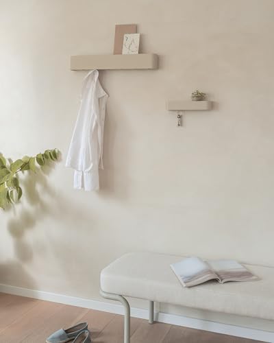 Kazai. Key Holder for Wall 'Tone' | Minimalist Key Hooks Design from Berlin | Modern Key Hanger with Metal Shelf | Key Hook Wall Mounted as Hallway Furniture | Taupe - color: Taupe