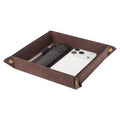 Valet Tray Desktop Storage Organizer – Premium PU Leather Catchall Bedside Vanity Tray Nightstand Caddy Holder for Remote Controller, Keys, Phone, Wallet, Coin, Jewelry,Brown - color: Brown