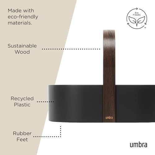 Umbra Bellwood Caddy, Organizer Bin for Makeup and Cosmetics, Durable Lightweight Container with Wooden Handle and Removable Dividers, Small Black/Walnut - color: Black/Walnut, size: Small