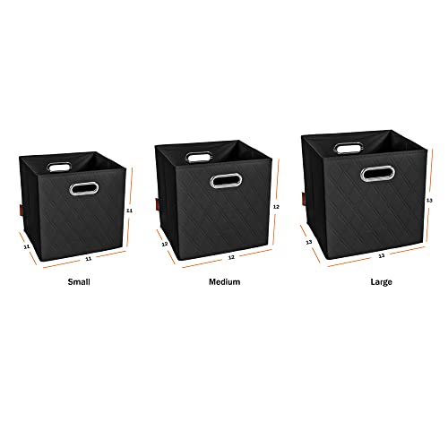 FH Group JIAessentials 13" Faux Leather Foldable Storage Cube Bins Set of 2 – Black Diamond Patterned Organizers with Handles for Closet & Shelves - color: Black, size: Large