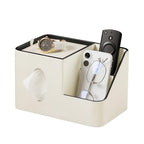 PU Leather Square Tissue Box Cover with Magnetic Closure, Tissue Holder with Storage Tray & Remote Control Organizer, for Nightstand, Living Room, Bathroom, Office Desk (White) - color: White