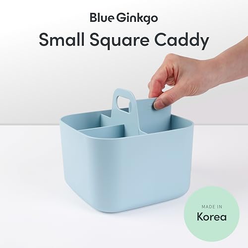 BLUE GINKGO Small Stackable Organizer Caddy – Korean-Made Portable Tote for Bathroom, Office, Crafts, or School Supplies (Square, Blue) - color: BLUE, size: Square