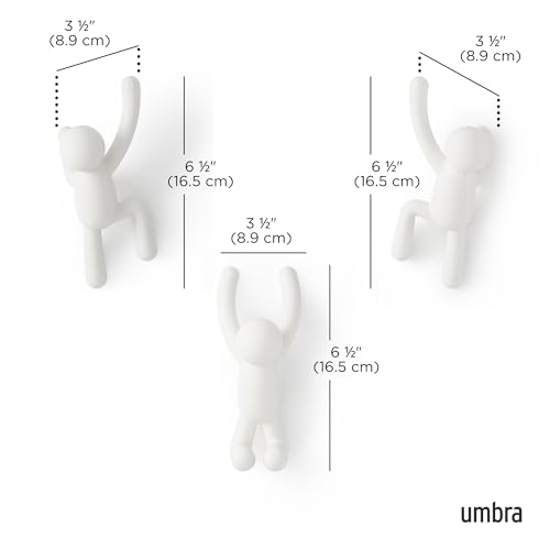 Umbra Buddy Wall Hooks – Decorative Wall Mounted Coat Hooks for Hanging Coats, Scarves, Bags, Purses, Backpacks, Towels and More, Set of 3, White - color: White