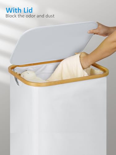 efluky Laundry Basket with Wheels, Tall Rolling Laundry Hamper with Lid and Removable Bag, Aesthetic Dirty Clothes Hamper on Wheels for Laundry Room, Bedroom, Dorm and Bathroom, 100L White - color: White, size: 100L