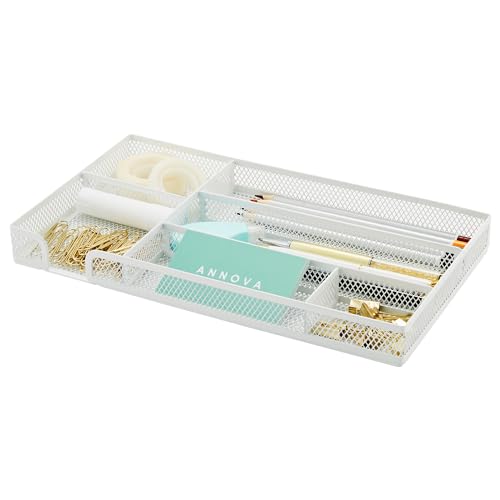 Annova Desk Drawer Organizer Tray for Office Organization - Metal Mesh - Storage Tray with Dividers for Pens, Desktop Accessories, Bathroom, Kitchen, Makeup and Office Supplies (Small, White) - color: White, size: Small