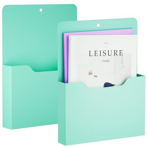 Marbrasse 2 Pack Magnetic File Holder - Paper Holder, Pocket Organizer,Hanging Wall File Organizer Office Supplies Storage, Magazine Mail Case for Notebooks,Planners,Letter (Green) - color: Green Holder-2L