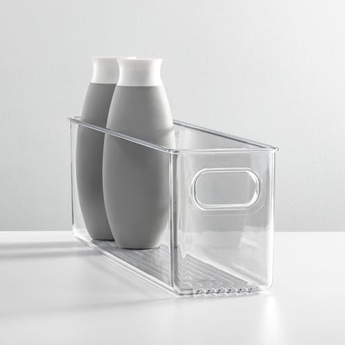 mDesign Plastic Bathroom Storage Container Bins w/ Handles - Closet, Cabinet, Vanity, Cupboard Shelf Organization, Hair Tools Accessory Organizer - Ligne Collection; Clear, ‎5x3.75x16 (Pack of 8) - size: ‎5 x 3.75 x 16 (Pack of 8)