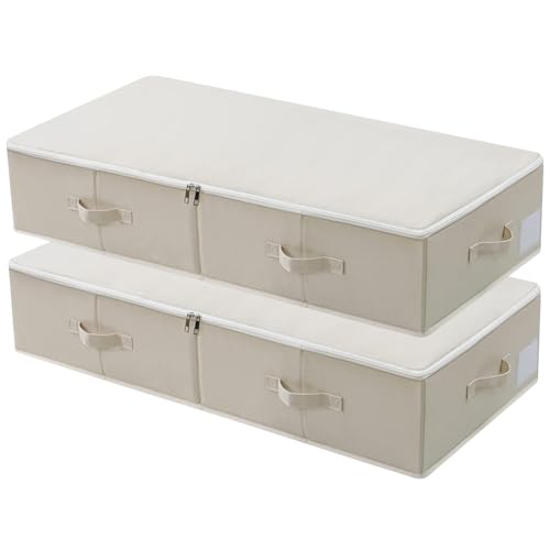 Under Bed Storage Bins with Lids, Closet Organizers, Foldable Under-bed Storage Baskets for Sheets, Clothes, Quilts, Sweaters, Wrapping Paper, 35x16.5x7inch, Beige, 2PCS - color: Beige, 2PCS, size: 35x16.5x7inch