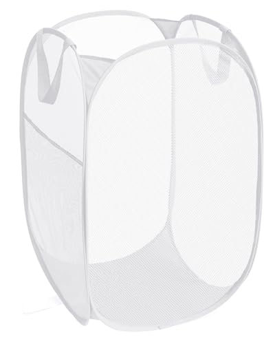Durable Collapsible Laundry Baskets, Reinforced Mesh Pop Up Laundry Hamper, Foldable Clothes Hampers with Carry Handles for Laundry, Bathroom, Kids Room, Dorm or Travel White - color: White, size: Pop Vertical