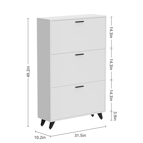Anystyle White Shoe Storage Cabinet for Large Shoes, 3-Tier Adjustable Flip-Door Organizer, Space-Saving Wooden Cabinet for Entryway, Closet, Living Room, 31.5" W x 49.2" H - color: White