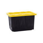 Plastic 23-Gallon Storage Tote with Lockable Lid, Stackable Tough Regular-Duty Bin for Garage, Tools, and Home Organization (2-Pack) - Black and Yellow - size: 23-Gallon (2-Pack)