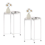 Garden 4 you Small Side Table, White Mini Round End Table, Black Tray Table with Metal Frame, Modern Nightstand for Living Room, Bedroom, Patio, Small Space, 2pcs - color: White, size: 2 PCS