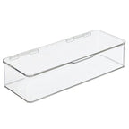 mDesign Office Supplies Desk Organizer Box with Lid for Staplers, Scissors, Pens, Sticky Notes, Highlighters, Tape - 3" Tall, Long, Clear - size: 5.75 x 13.4 x 3 (Pack of 1)