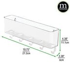 mDesign Plastic Wall Mount Mail and Key Holder with 5 Hooks, Hanger Rack Shelf for Home Entryway, Mudroom, Kitchen, Hold Letters, Cards, Magazines, Coats, Umbrellas, Ligne Collection - Clear - color: Clear