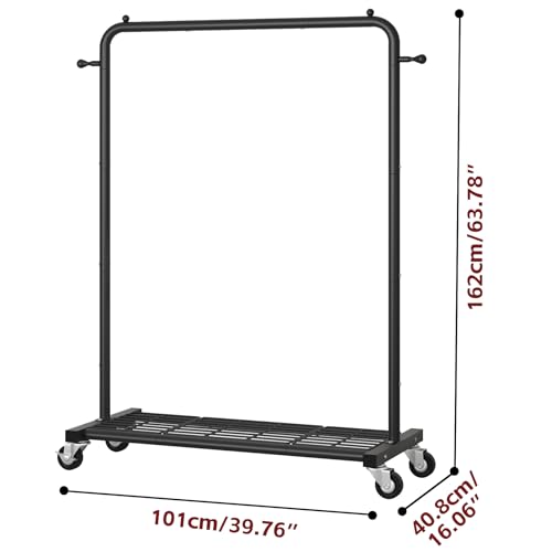 Sywhitta Clothing Rack on Wheels with Mesh Storage Shelf & Sturdy Metal Frame, Rolling Garment Rack for Hanging Clothes, Coats, Skirts, 39.76" L x 16" W x 64.56" H,Black - color: Black