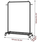 Sywhitta Clothing Rack on Wheels with Mesh Storage Shelf & Sturdy Metal Frame, Rolling Garment Rack for Hanging Clothes, Coats, Skirts, 39.76" L x 16" W x 64.56" H,Black - color: Black