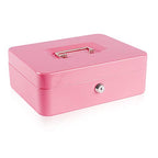 KYODOLED Large Metal Cash Box with Money Tray and Lock,Money Box with Cash Tray,Cash Drawer,9.84"x 7.87"x 3.54" Pink Large - color: Pink, size: Large